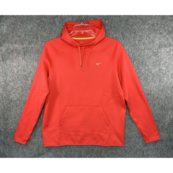 Nike Hoodie Women's Large Coral Red Dri Fit Fleece Training Swoosh Sweatshirt - Picture 1 of 11